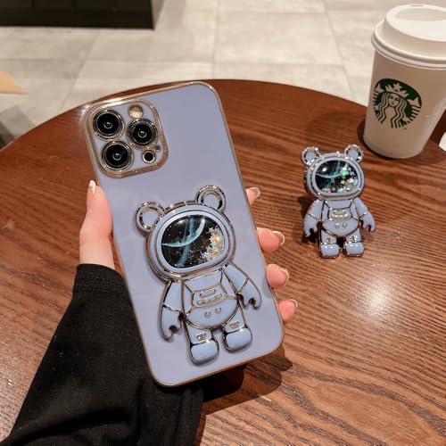 GXZJFC Astronaut Quicksand Bear Fold Bracket Hülle für iPhone 16 15 14 ProMax Plus 13 12 11 Pro Max XR Xs Max Silikon Soft Cover,Blau,Für 11ProMax von GXZJFC