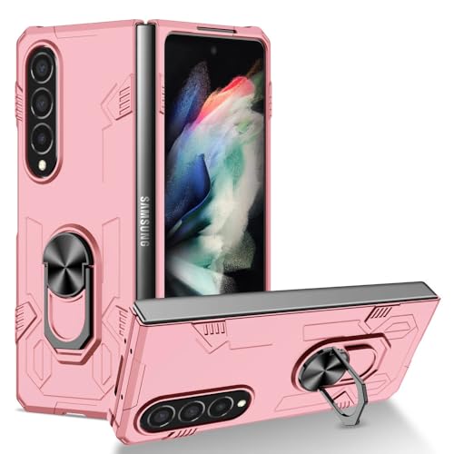 Handyhülle mit Ständer für Samsung Galaxy Z Fold 5 4 3 2 Metallringabdeckung Stoßstangenhalterung, Pink, für Samsung Z Fold 4 von GXZJFC