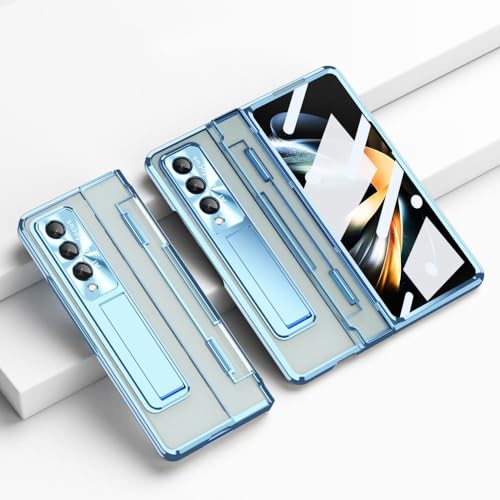 Hülle für Samsung Galaxy Z Fold 6 5 4 3 Z Fold4 5G Hülle Einteilige beschichtete transparente Hülle mit Ständer und Displayschutz, Blau, für Galaxy Z Fold 4 von GXZJFC