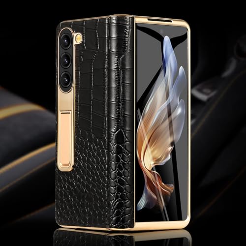 Leder-Handyhülle für Samsung Galaxy Z Fold 5 4 3 Fold4 Fold5 Vergoldete magnetische Scharnier-Ständerabdeckung mit Spiegelfolie, 3, für Samsung Galaxy Z Fold 6 von GXZJFC