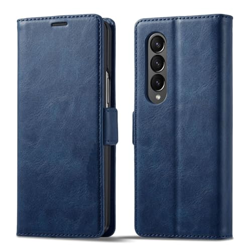 Lederhülle für Samsung Galaxy Z Fold 5 4 3 Fold5 Fold4 Fold3 Magnetische Flip-Schutzkarten-Brieftasche Telefonhülle, Blau, Für Samsung Galaxy Z Fold 3 von GXZJFC