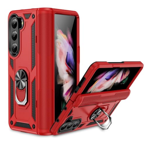 Magnetring-Telefonhülle aus Kunststoff für Samsung Galaxy Z Fold 5 4 Fold5 Fold4 5G Halter Hartschalenhülle, rot, für Samsung Galaxy Z Fold5 von GXZJFC