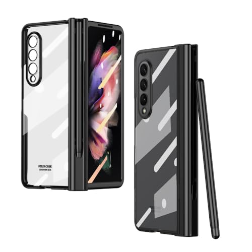 Mit Stifthalter für Samsung Galaxy Z Fold 5 4 3 2 Gehäusescharnier Klare Beschichtung Transparente Vollbildschutzhülle, mit Stift Schwarz, für Galaxy Z Fold 5 von GXZJFC