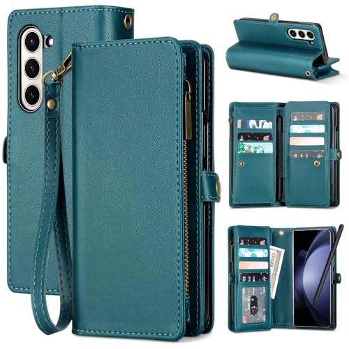 Multifunktionale Ledertasche für Samsung Galaxy Z Fold 5 4 3 Fold5 Fold4 Fold3 5G Handytaschen Cover Stift- und Kartenfächer Brieftasche Holster, grün, für Samsung Galaxy Z Fold 3 von GXZJFC