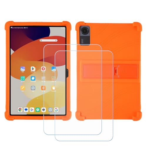 GYDQQKJ Displayschutz + Hülle für Blackview Mega 1,Orange Cover TPU Handyhülle Silikon Tasche Case Schutzhülle + [2 Tabletten ] HD Schutzfolie Disschutzfolie (11.50") - Orange von GYDQQKJ