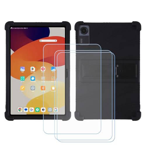 GYDQQKJ Displayschutz + Hülle für Doogee T36,Schwarz Cover TPU Handyhülle Silikon Tasche Case Schutzhülle + [3 Tabletten ] HD Schutzfolie Disschutzfolie (12,0") - Schwarz von GYDQQKJ