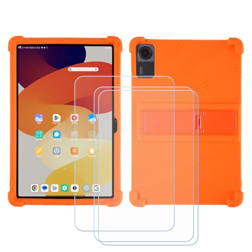 GYDQQKJ Displayschutz + Hülle für Doogee T40,Orange Cover TPU Handyhülle Silikon Tasche Case Schutzhülle + [3 Tabletten ] HD Schutzfolie Disschutzfolie (11.0") - Orange von GYDQQKJ