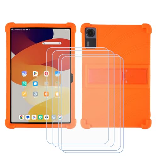 GYDQQKJ Displayschutz + Hülle für Fezawio F11 Android 14,Orange Cover TPU Handyhülle Silikon Tasche Case Schutzhülle + [4 Tabletten ] HD Schutzfolie Disschutzfolie (10.0") - Orange von GYDQQKJ