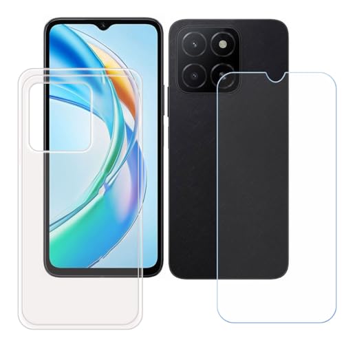 GYDQQKJ Displayschutz + Hülle für Honor X5b,Transparent Cover TPU Handyhülle Silikon Tasche Case Schutzhülle - Gehärtetes Glas Schutzfolie für (6.56") von GYDQQKJ