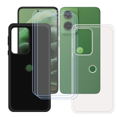 GYDQQKJ Displayschutz + Hülle für Motorola Moto G35 5G,Transparent + Schwarz Cover TPU Handyhülle Silikon Tasche Case Schutzhülle - 3 Stück Gehärtetes Glas Schutzfolie für (6.72") von GYDQQKJ