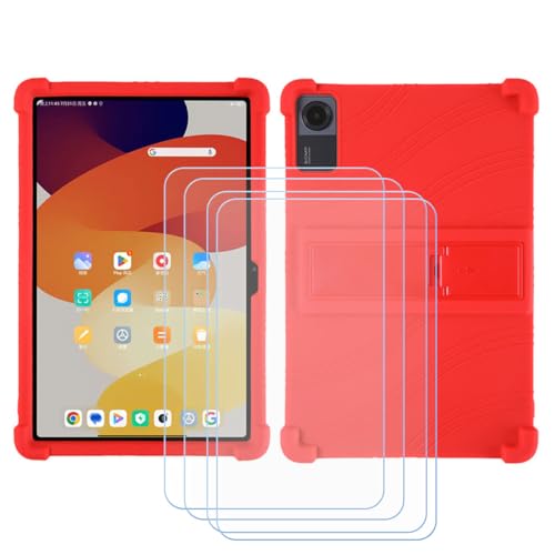 GYDQQKJ Displayschutz + Hülle für Xgody Tablet Android 13,Rot Cover TPU Handyhülle Silikon Tasche Case Schutzhülle + [4 Tabletten ] HD Schutzfolie Disschutzfolie (10.0") - Rot von GYDQQKJ