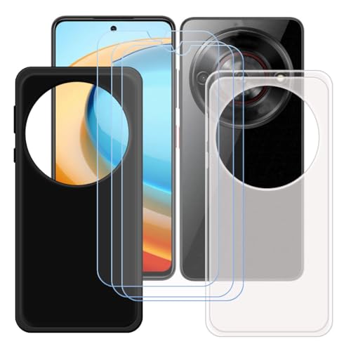 GYDQQKJ Displayschutz + Hülle für ZTE Blade A75 5G,2 Pack Semi-Transparent + Schwarz Cover TPU Handyhülle Silikon Tasche Case Schutzhülle - 3 Stück Gehärtetes Glas Schutzfolie für (6.56") von GYDQQKJ