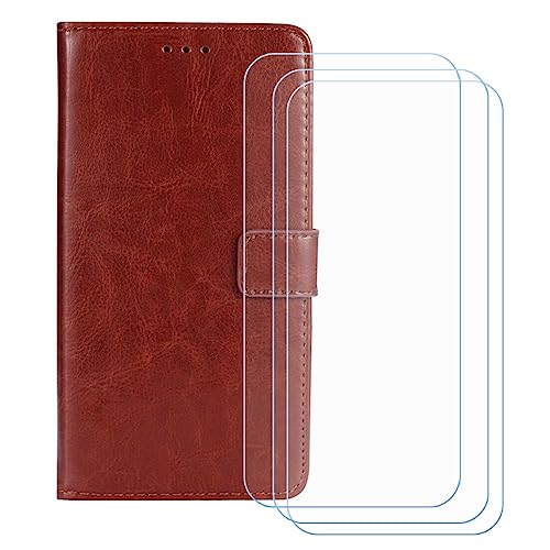 GYDQQKJ Hülle für Cubot X30P (6.40 Zoll), Schutzhülle PU Leder + [3 Tabletten Displayschutz Schutzfolie] - Flip mit Brieftasche Card Slot Kreditkarten Geldfächern Case Braun von GYDQQKJ