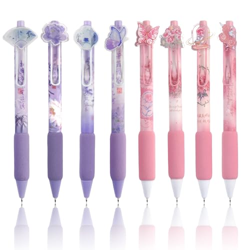 GZGXKJ Gelstifte 8 Stück Gelschreiber 0.5mm Coole Stifte Schöne Aesthetic Stifte Gelstift im Chinesischen Stil Wird zum Zeichnen von Hausaufgaben Notizen Verwendet (Lila/Rosa) von GZGXKJ