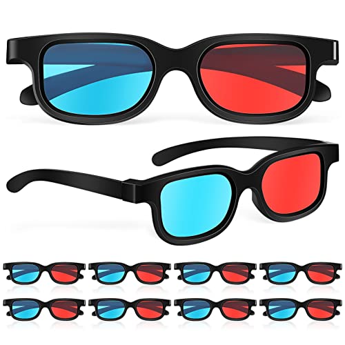 3D-Film-Gaming-Brille, 10 Stück, rot-blau, 3D-Brille, 3D-Brille für Filmspiele, Kunststoffrahmen, schwarze Harzlinse, kompatibel mit gewöhnlichen Computer-Monitoren, Fernsehern, Projektoren von Gadpiparty