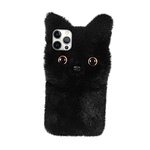 Gadpiparty Flauschige Handyhülle Handytasche mit Katzenmotiv Handytasche mit TPU Handytasche als Dekoration Telefon schutzhülle Smartphone-Hülle Plüsch-Handyhülle dekorative Handyhülle Black von Gadpiparty