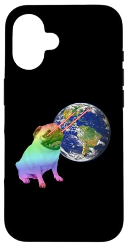 Hülle für iPhone 16 Laser Eyes Space Dog Funny Pug Cool Dog Lover Humor Novelty von Gagster