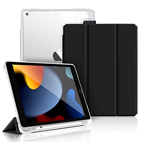 Gahwa Hülle für iPad 10.2 Zoll mit Stifthalter Kompatibel mit iPad 9. Gen (2021)/8. Gen (2020)/7. Gen (2019), Smart Case Ständer Transluzent Matt Rückseite Auto Wake/Sleep - Premium Schwarz von Gahwa