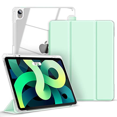 Gahwa Hülle für iPad Air 4. Generation 10.9 Zoll 2020 mit Stifthalter (Unterstützt 2. Gen Pencil Ladefunktion), Ultradünn Schutzhülle mit transparenter Rückseite und Auto Schlaf/Wach - Hellgrün von Gahwa