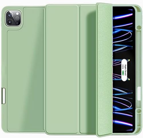 Gahwa Hülle für iPad Pro 12,9 Zoll (2022/2021/2020/2018, 6./5./4./3. Gen) mit Stifthalter, Dünne Tablet Schutzhülle mit Weicher TPU Rückseite, Pencil 2 Unterstützung Smart Case Cover - Matcha Grün von Gahwa