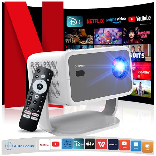 4K Beamer [Netflix Offiziell/Autofokus/360° Drehbarer Stand] Video Beamer mit WiFi und Bluetooth 1080P Nativ, One-Click Use Netflix/YouTube/PrimeVideo/D+, Smart Home Outdoor Projektor von Gaimoo