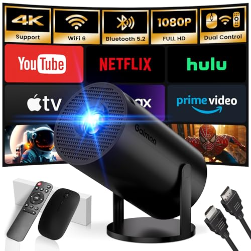 [Bulit-in App] Mini Beamer 1080P FHD 2025 Streaming-Projektor Portable Dual Control mit Maus Android TV WiFi 6 BT5.2 180° Verstellbar HDMI/TV Stick/USB/PS5, mit HDMI-Kabel und Maus,Schwarz von Gaimoo