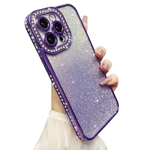 Galful Glitzer Hülle für iPhone 14 Pro Max Schutzhülle,Handyhülle Sparkle Glitzer Karte Dünn TPU Cover Case Stoßfest Ultradünn Bling Handyhülle iPhone 14 Pro Max Clear Hülle Frauen Mädchen-Lila von Galful