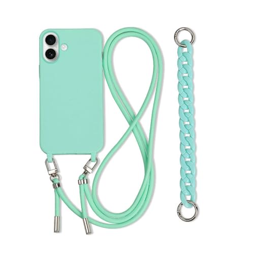 Galful Handykette iPhone 16 Hülle mit Armband,Necklace Handyhülle iPhone 16 Case mit Band Schutzhülle zum Umhängen Kordel Verstellbarer Nylon Halskette Silikon Case Cover-Mintgrün von Galful