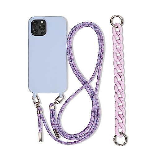 Galful Handykette iPhone 16 Pro Hülle mit Armband,Necklace Handyhülle iPhone 16 Pro Case mit Band Schutzhülle zum Umhängen Kordel Verstellbarer Nylon Halskette Silikon Case Cover-Lila von Galful