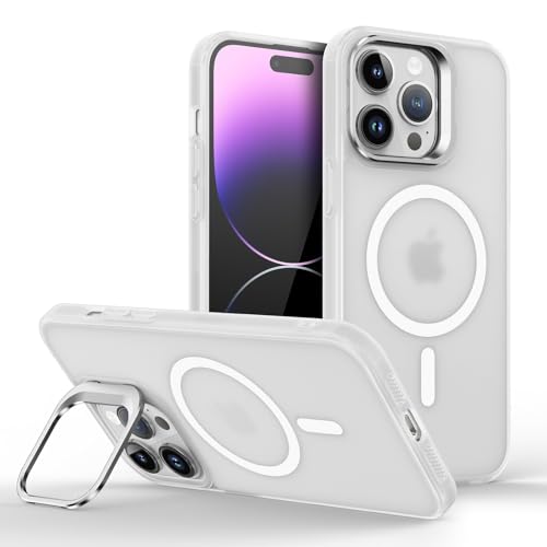 Galful Magnetic Case für iPhone 16 Pro Hülle mit Kamera Ständer,Matt Magnetisch Handyhülle iPhone 16 Pro Transluzent Schutzhülle mit Folding Stand Anti-Fingerabdruck Stoßfest Cover-Weiß von Galful