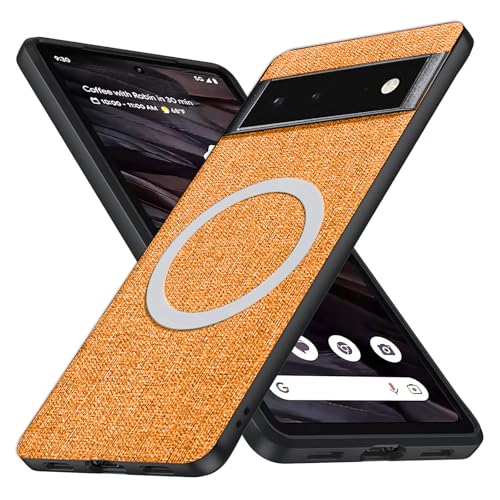 Galful Magnetische Handyhülle für Google Pixel 6A 5G Hülle, Kompatibel mit MagSafe Stoff Schutzhülle Matte Weiches TPU Cover Anti-Fingerabdruck Stoßfest Kratzfeste Robust Case für Pixel 6A-Orange von Galful