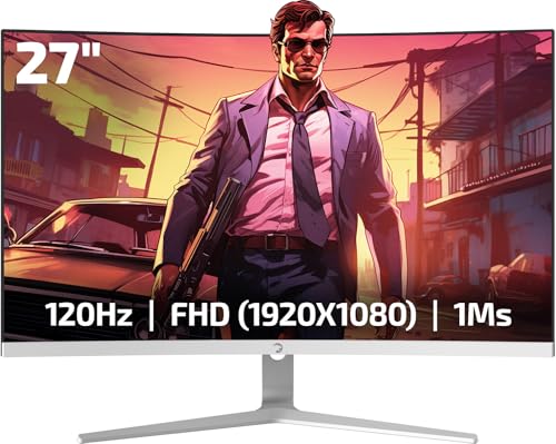 GAMEPOWER Vivid F20 weiß Curved Gaming Monitor 27 Zoll 120Hz 1ms, PC Bildschirm Full HD 1080P VA 1500R Gebogen HDR Display, Rahmenloses Computerbildschirm mit FreeSync und G-Sync, mit Lautsprecher von Game Power