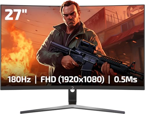 GAMEPOWER Vivid T50 Curved Gaming Monitor, 27 Zoll 180Hz, PC Bildschirm Full HD 1080P VA Gebogen 0.5ms HDR Display, Rahmenloses Computerbildschirm mit FreeSync und G-Sync 125% sRGB, mit Lautsprecher von Game Power