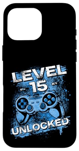 Hülle für iPhone 16 Pro Max Level Unlocked 15 Jahre Kids | Teenager von Gamer Geburtstag Geschenk für Jungs und Zocker