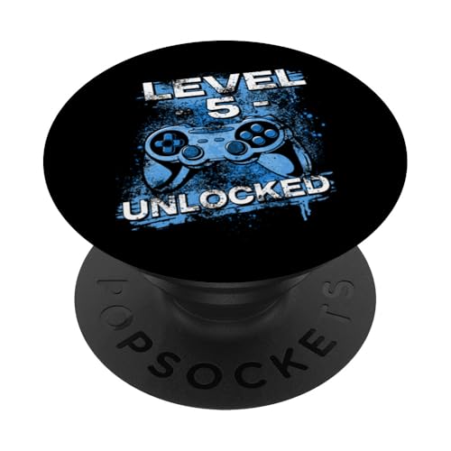 Level Unlocked 5 Jahre Kids PopSockets Klebender PopGrip von Gamer Geburtstag Geschenk für Jungs und Zocker