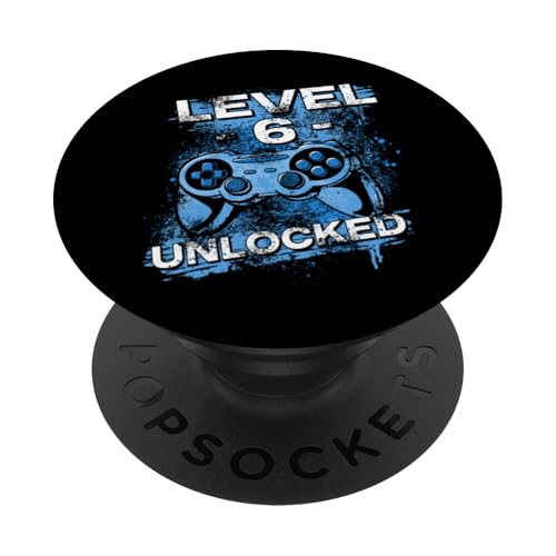 Level Unlocked 6 Jahre Kids PopSockets Klebender PopGrip von Gamer Geburtstag Geschenk für Jungs und Zocker