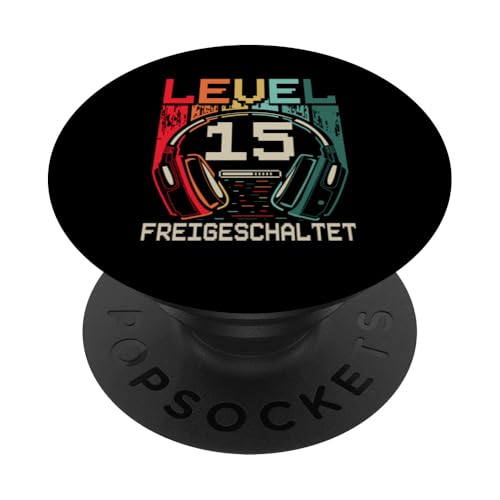 15. Geburtstag Jungen Video Gamer Level 15 Unlocked Jungs PopSockets Klebender PopGrip von Gamer Geburtstag Zocker Jugend Teenager Spieler