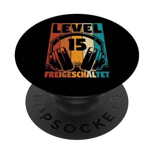 15. Geburtstag Jungen Video Gamer Level 15 Unlocked Jungs PopSockets Klebender PopGrip von Gamer Geburtstag Zocker Jugend Teenager Spieler