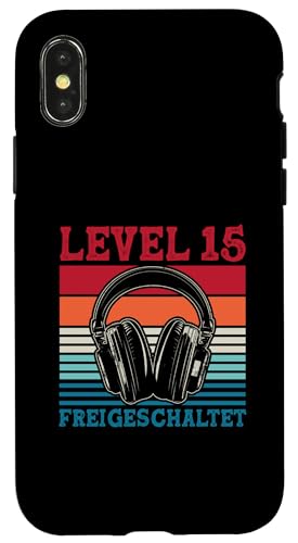 Hülle für iPhone X/XS 15. Geburtstag Jungen Video Gamer Level 15 Unlocked Jungs von Gamer Geburtstag Zocker Jugend Teenager Spieler