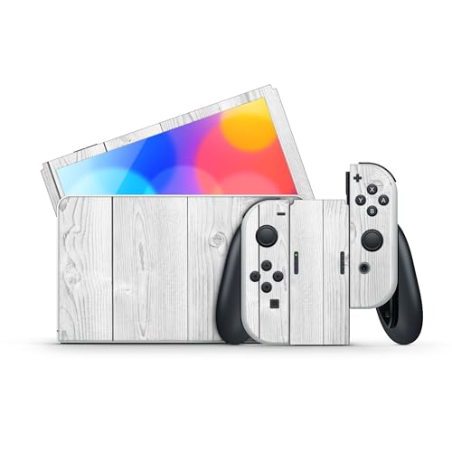 GamesMonkey® - Skin kompatibel für Nintendo Switch - Oled Classic - Matte Vinyl HD Matt Adhesive Cover - Schutzfolie Decal Faceplate (White Wood - D018, Oled) von GamesMonkey