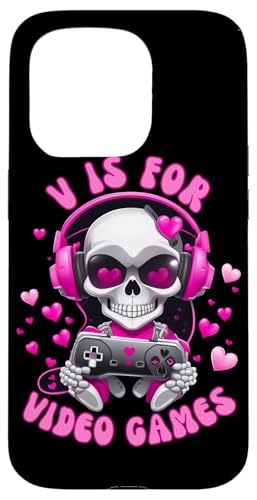 Hülle für iPhone 15 Pro V Is For Videospiele Skull Kopfhörer von Gaming Enthusiasts Skull Gamer Fun