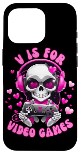 Hülle für iPhone 16 Pro V Is For Videospiele Skull Kopfhörer von Gaming Enthusiasts Skull Gamer Fun