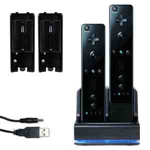 Invero Nintendo Wii Black Dual Twin Motion Plus Charging Charge Dock Station with 2X Rechargeable Battery Plus LED Light for Remote Control (Compatible with or Without MotionPlus) von GamingCentre