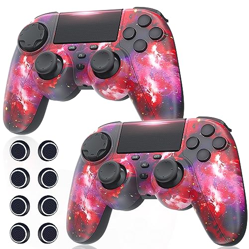 Gamrombo 2 Stück Wireless Controllers mit Kappen für Ps-4 Vibration Kabellose Gamepad mit Turbo und 3.5mm Audio Jack/LED/Touch Pad/Joystick caps für P-s4/Pro/Slim/PC von Gamrombo