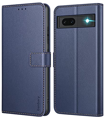 Ganbary Handyhülle für Google Pixel 7a Hülle, Premium Leder Klapphülle [Kartenschlitzen] [Magnetverschluss] [Standfunktion] kompatibel mit Google Pixel 7a Schutzhülle, Blau von Ganbary