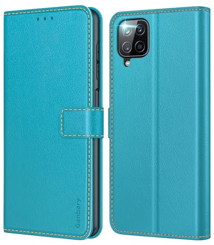 Ganbary Handyhülle für Samsung Galaxy A12 /M12 Hülle, Premium Leder Klapphülle [Kartenschlitzen] [Magnetverschluss] [Standfunktion] kompatibel mit Galaxy A12 /M12 Schutzhülle, Azurblau von Ganbary