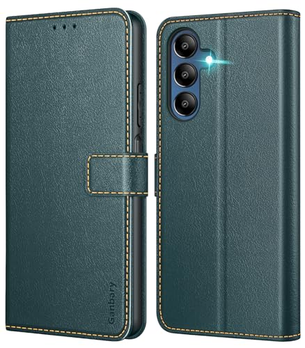 Ganbary Handyhülle für Samsung Galaxy A15 / A15 5G Hülle, Premium Leder Klapphülle [Kartenschlitzen] [Magnetverschluss] [Standfunktion] kompatibel mit Samsung Galaxy A15 Schutzhülle, Dunkelgrün von Ganbary