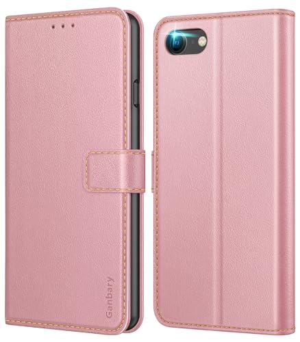 Ganbary Handyhülle für iPhone SE 2022 5G/SE 2020/iPhone 7/iPhone 8 Hülle, Premium Leder Klapphülle [Kartenschlitzen] [Magnetverschluss] [Standfunktion] kompatibel mit iPhone SE3/SE2, Rosa von Ganbary