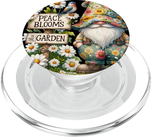 Floral Daisy Flower Peace Sayings Gnome Decor For Hippie Mom PopSockets PopGrip für MagSafe von Garden Gnome Dad Gardening Gifts For Men And Women