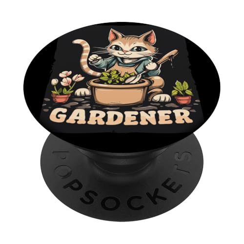 Lustiges Gärtner-Katzenkostüm mit Garten-Topfpflanzen PopSockets mit austauschbarem PopGrip von Gardener Cat Outfit